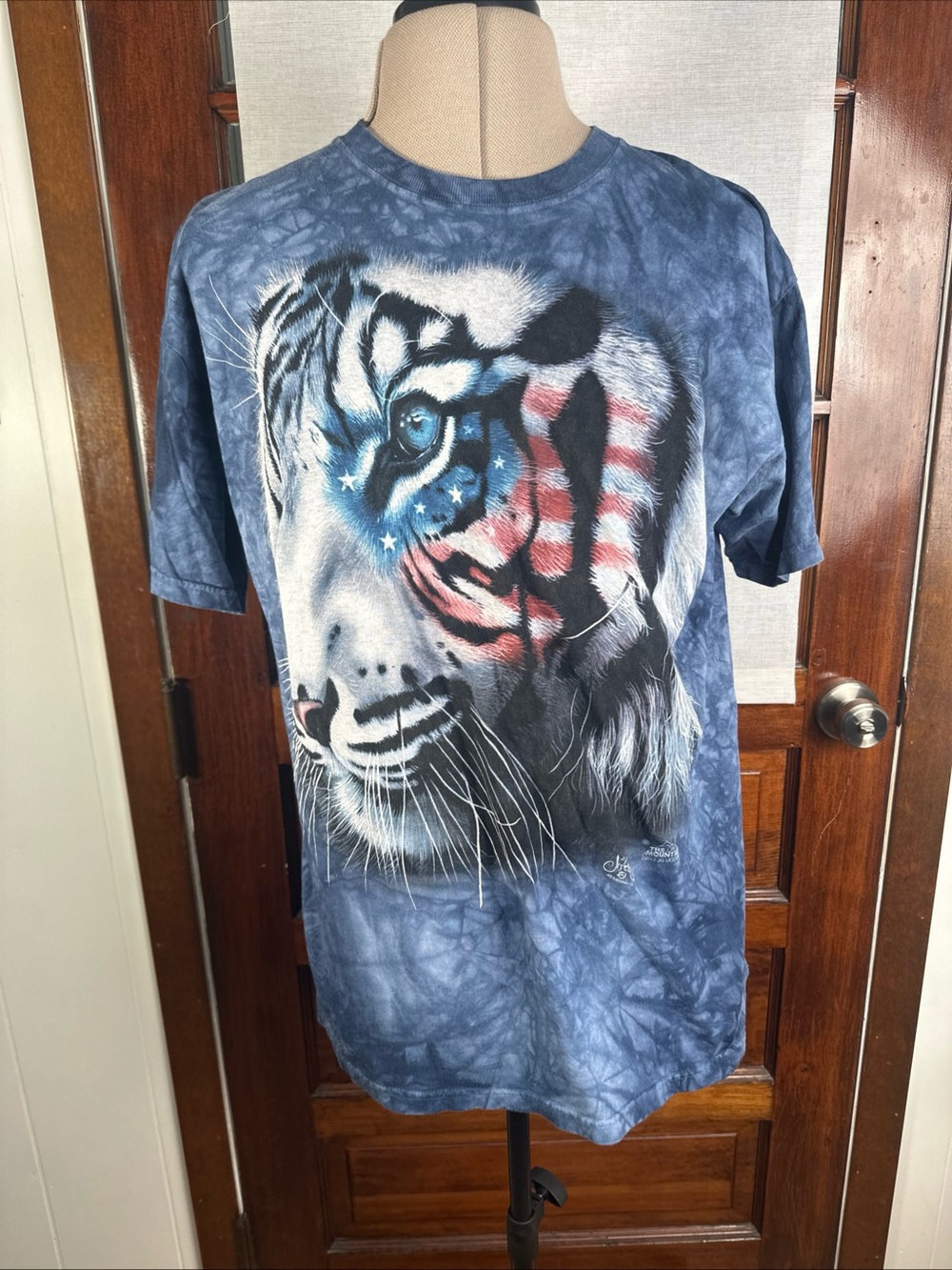 The Mountain Blue Tie-Dye Tiger Tee with American Flag Face Paint